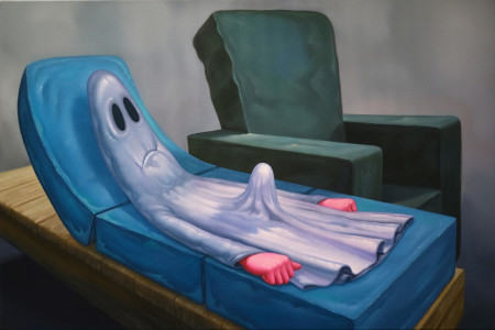 První sezení, 60 x 90, ol na pl, 2026